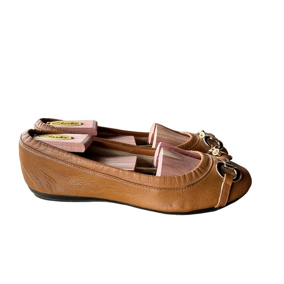 Mercanti Fiorentini Ballet Flat Slip On Shoes 6B Camel Brass Tone Toe Buckle - Picture 3 of 12